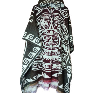 Poncho Calendario Maya Gris con Rojo