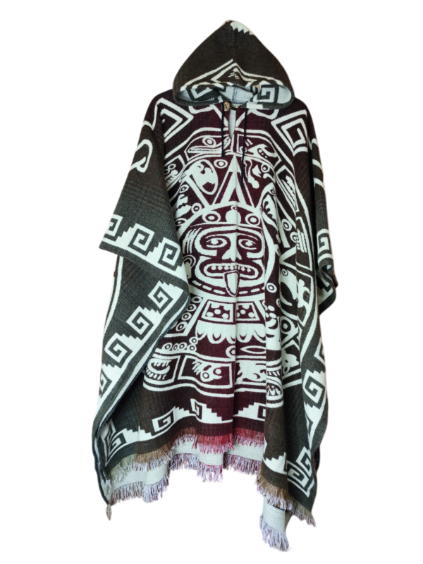 Poncho Calendario Maya Gris con Rojo