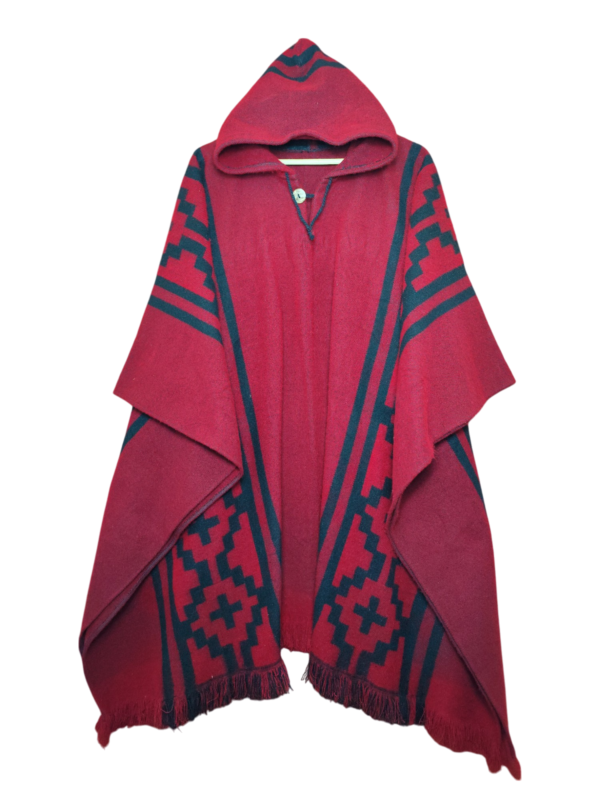 Poncho Newen Rojo con Negro Alpaca y Oveja
